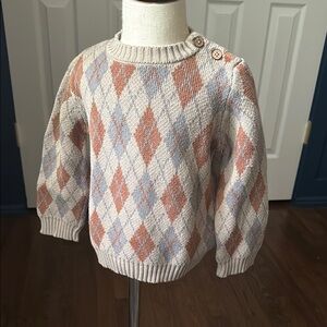 COPY - Jamie Kay Toddler Argyle Patterned Sweater - Cream and Orange